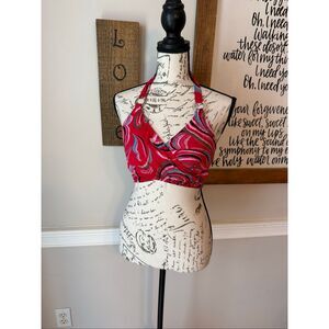 VENUS Red Swirl Halter Bikini Top